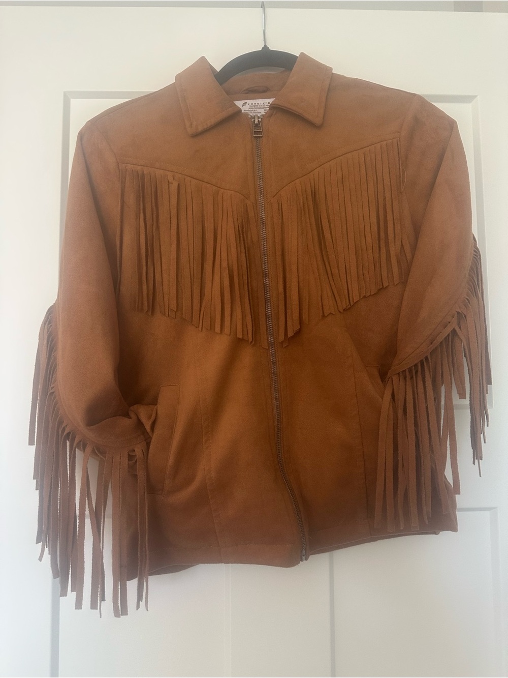Fringed Suede Zip Jacket - Brown